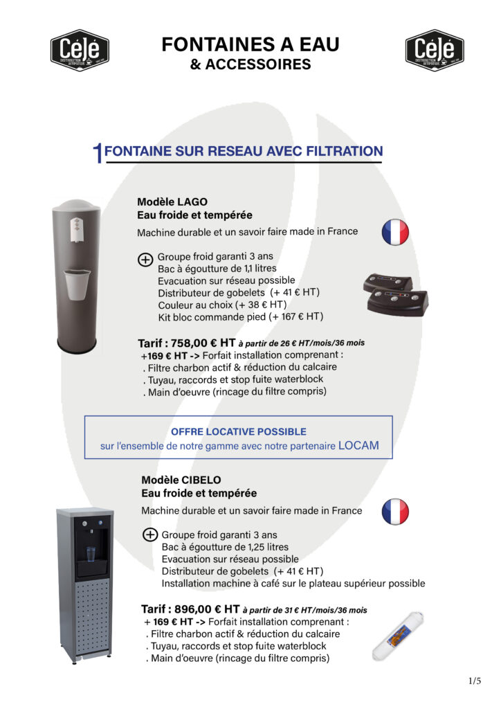 catalogue fontaine eau froid gazeuse aromatisée filtration entretien fontaine