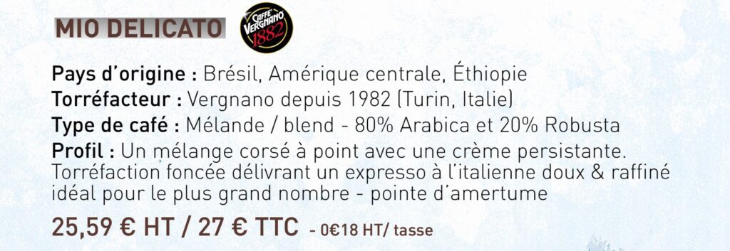 cafe en grains machine expresso vergnano bio 100 % arabica Jura grains solutions cafe italie VERGNANO MIO DELICATO BLEND MELANGE café