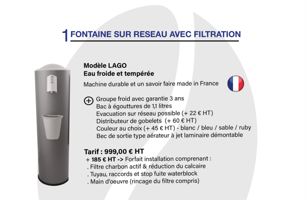 fontaine réseau eau plate eau gazeuse co2 filtration edafim mistal LAGO
